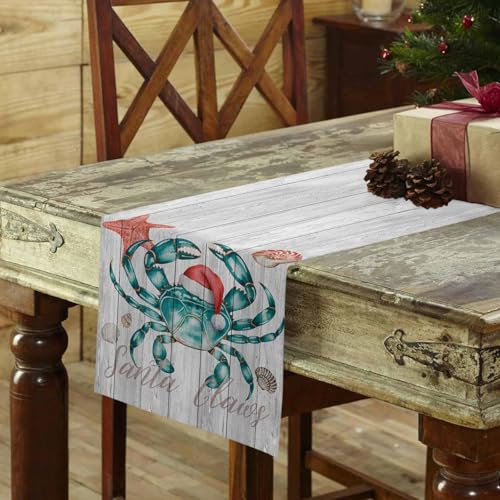 RisQiten 13x90 Inch Christmas Crab Table Runner - Holiday Xmas Decor