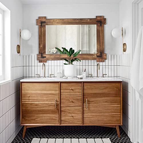 MeMoreCool Rustic Wood Bathroom Mirror 30x20 Inch Farmhouse Vanity Wall Mirror