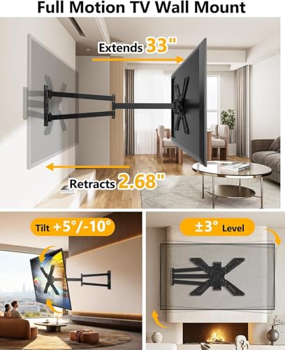 Full Motion Corner TV Wall Mount for 32-75 Inch TVs - Supports 110 lbs - Landscape & Portrait