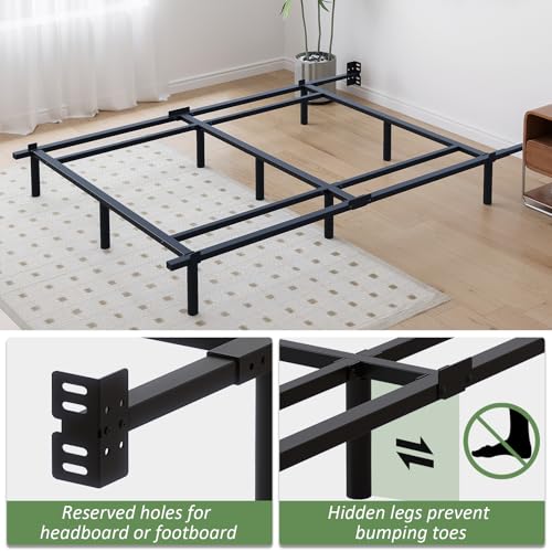 Mashomdec Queen Metal Bed Frame - 7-Inch Low Profile Adjustable Platform Bed, Heavy Duty, Noise-Free, Easy Assembly, Black