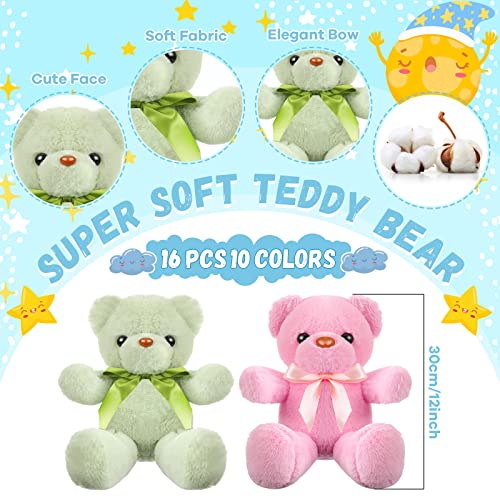 Jerify 16-Pack 12-Inch Plush Bear Stuffed Animals - Cute Cuddly Gift Set