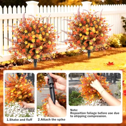Artificial Fall Mums Topiary Trees - 24 Inch Outdoor Faux Chrysanthemums with Stakes, UV Resistant for Porch & Garden