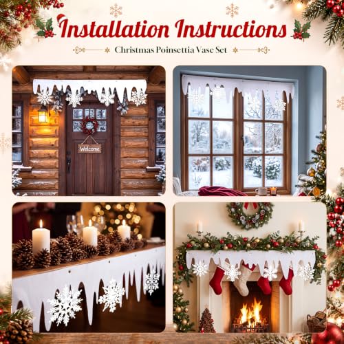 Winter Snow Awning Banner Kit - 4 Pcs 26ft Holiday Winter Decor with Snowflakes
