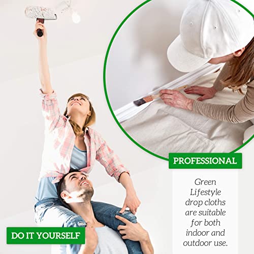 All Purpose Canvas Drop Cloth - Heavy Duty 12x15 ft Reusable Floor & Surface Protector - Green Lifestyle