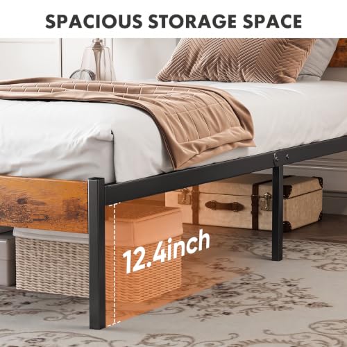 Sweetcrispy Twin Sturdy Wood Bed Frame with Headboard, 500LBS Heavy