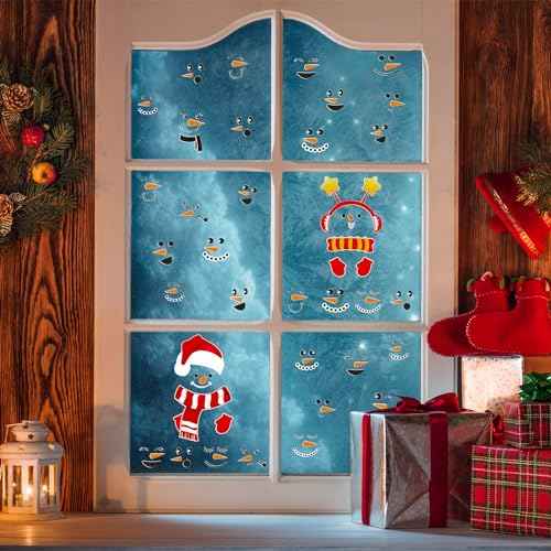 Snowman Faces Stickers Snowman Faces Decals Stickers for Crafts Christmas Glass Window Decals Cute Snow Wall Decor Christmas for Fridge Wall Door Face Art Party Supplies Home Decoration