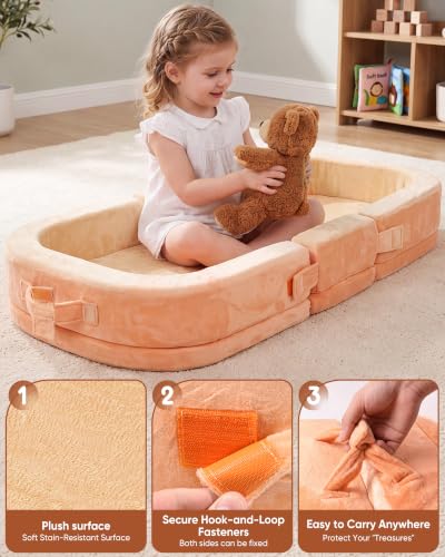 Foldable Toddler Floor Bed with Removable Washable Cover & Dog Design - Portable Kids Cot