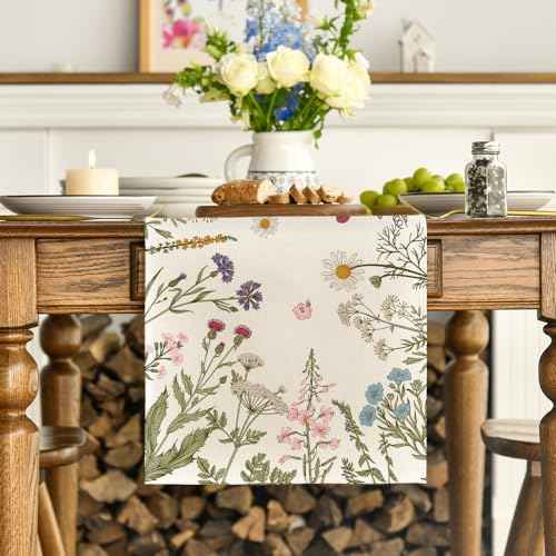 Artoid Mode Flowers Spring Table Runner, Seasonal Kitchen Dining Table Decoration for Home Party Decor 13x72 Inch