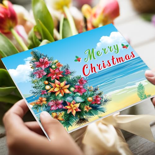 Fancy Land Beach Tree Christmas Cards — 24 Blank Palm Tree Holiday Notes