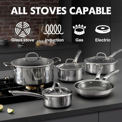 Stainless Steel Nonstick Frying Pan with Lid - 5 Quart Deep Saute Pan, 12 Inch, Oven & Dishwasher Safe, Works on All Cooktops - Variation: Stainless Steel / 5QT