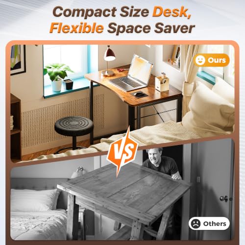 Huuger Rustic Brown 18.9 Inch Foldable Desk for Small Spaces, 31.5 Inch Desktop