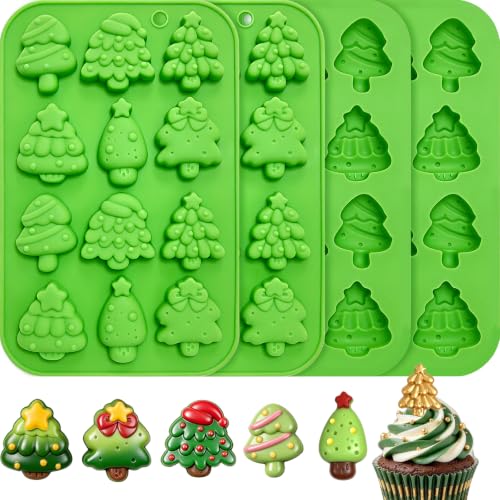 Mini Christmas Tree Silicone Mold - 48 Cavities & 6 Festive Designs - Green Variations