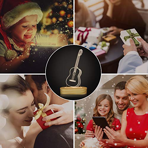 Guitar 3D Illusion Optical Night Light LED Bedside Lamp for Children Men Him Musicians Lovers Christmas Gifts Soft Warm White Colour