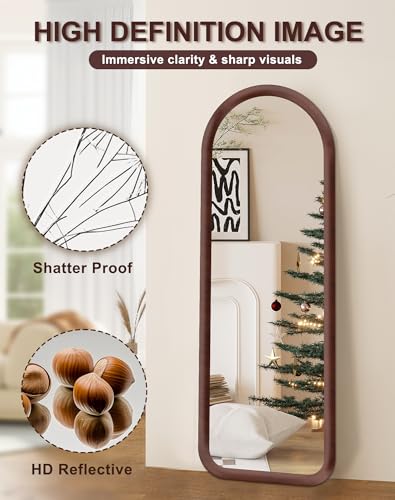 Full Length Arched Floor Mirror 55x20 Brown Velvet Frame Standing or Hanging