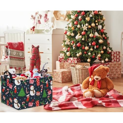 Rectangular Christmas Basket Tree Christmas Gift Baskets for Families Cute Baby Storage Bin Kids Storage Bin Toy Organizer Box Christmas Room Decor for Christmas Parties(Blue Christmas)