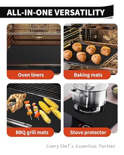 Buself Large Roll-Up Oven Liners – 17” x 75” Non-Stick, Reusable Heavy Duty Mats for Oven Bottom, Toaster & Oven Types – BPA & PFOA Free Kitchen Accessory (Black)