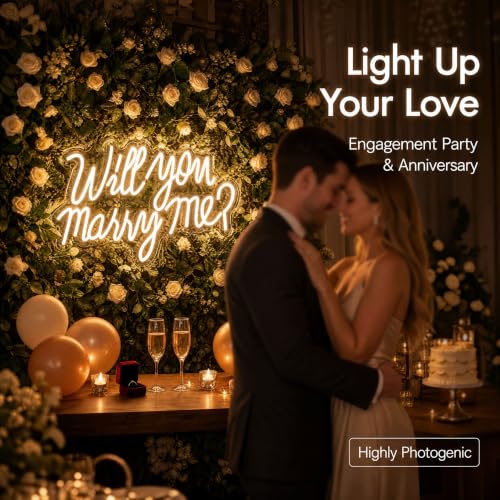 KSCKXGG Warm White Will You Marry Me Neon Sign 21.7x13.8 Inch LED Light for Proposal