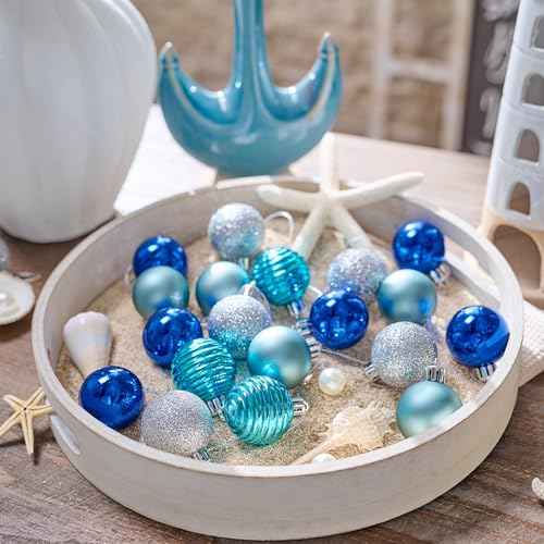 Valery Madelyn 1.57 Inches Small Christmas Tree Decorations Ornament Set for Fall Halloween, 24ct Navy Blue and Silver Shatterproof Hanging Ball Ornaments Holiday Party Decor