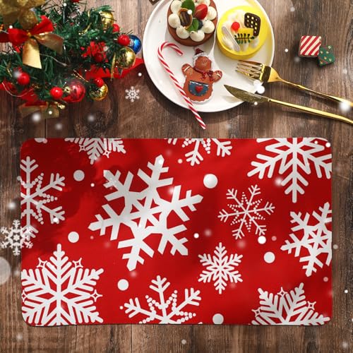 Tinideya Snowflake Christmas Dish Drying Mat 12x20 Inch Kitchen Counter Decor