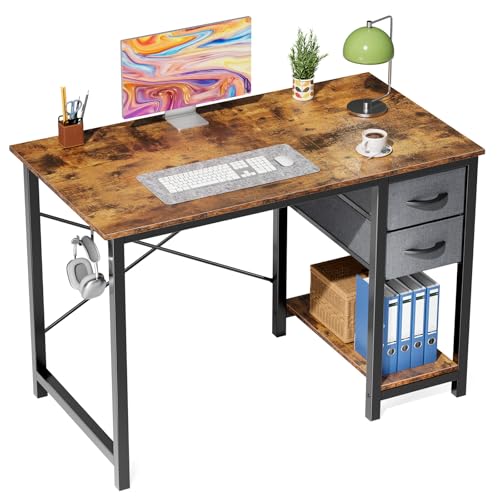 Sweetcrispy 40-Inch Rust Computer Desk with Drawers, Office, Brown