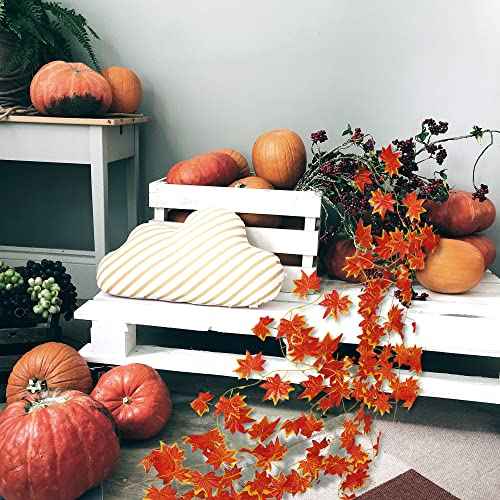 Sggvecsy 12 Pack 92Ft Fall Leaf Garland Artificial Maple Leaves Silk Autumn Hanging Vines Red Ivy Garland for Thanksgiving Home Wedding Party Garden Fireplace Christmas Decor