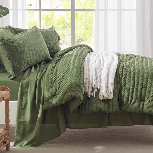 Olive Green Queen Comforter Set 7-Piece Bed in a Bag Bedding