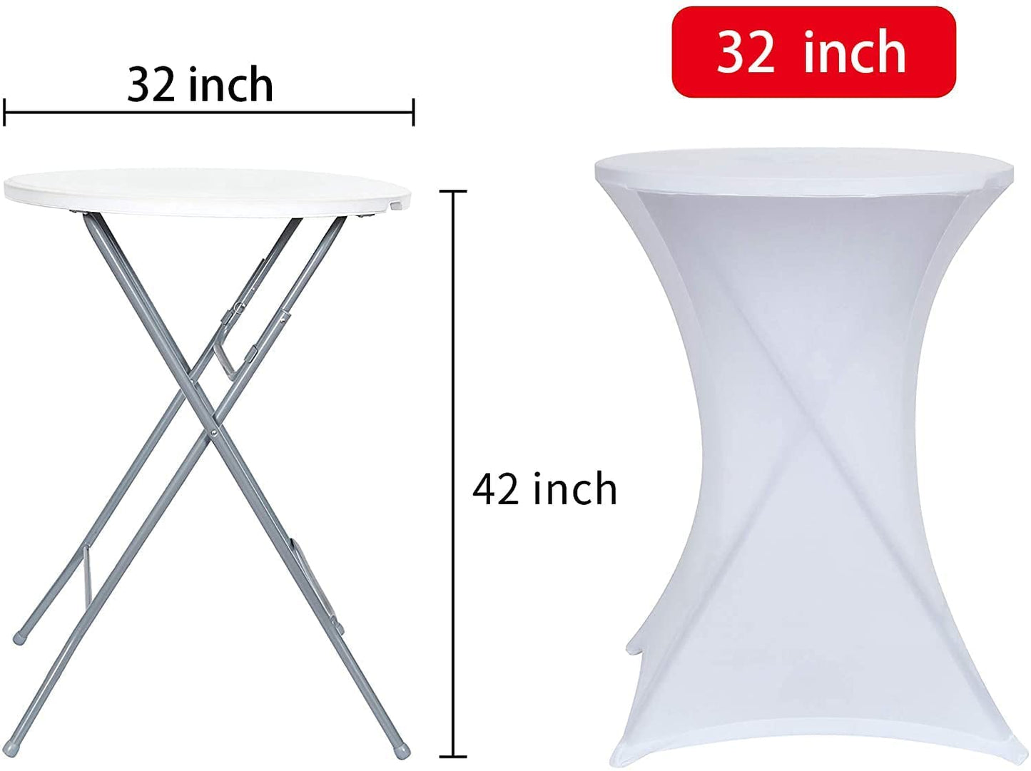 Obstal Cocktail Table Covers Stretch Spandex White Cocktail Table Cover Cloth for Wedding, Banquet and Party (30"-32" Diameter x 42" Height,6Pc)