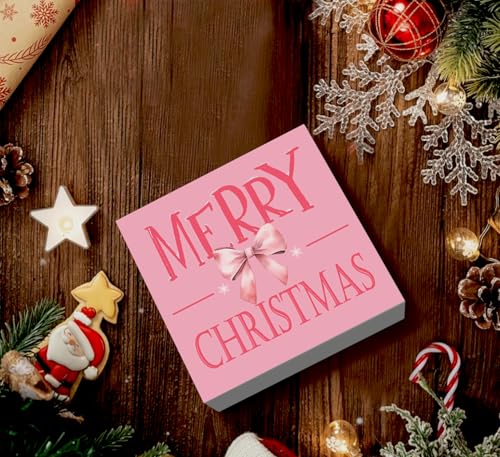 Pink Coquette Bow Christmas Decor Merry Christmas Sign Bow 5x5 Inches - ULEGIE