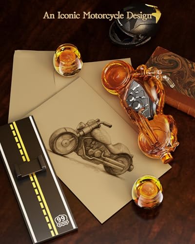 Kollea Motorcycle Whiskey Decanter Gift Set with 2 Glasses - Transparent