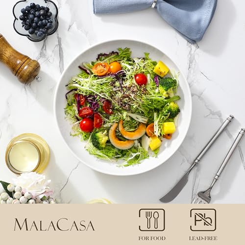 MALACASA Ivory White 10-Inch Pasta Bowls Set of 4, 56 OZ, Microwave & Dishwasher Safe