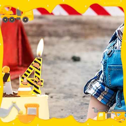 Construction Theme Birthday Candle, Construction Birthday Cake Toppers for Boys, Number 3 Candle, Yellow Black Stripes Birthday Candle for Themed Birthday Party Decoration Supplies Favors Gifts