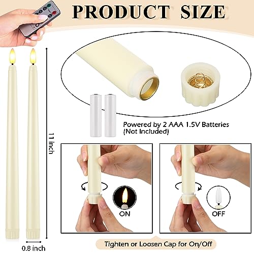 Ivory Flameless Taper Candles Set with Remote Control - 11 Inch, 48 Pack