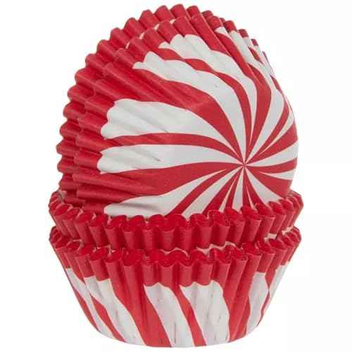 Tiny Peppermint Swirl Baking Cups - Christmas Paper Liners for Cupcakes, Muffins - 100 Count