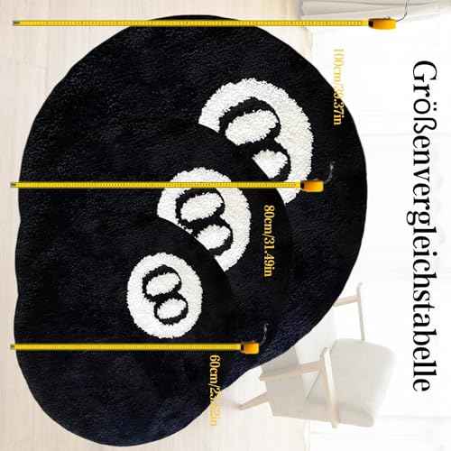 Cecailin¢ç 8 Ball Rug,24 inch/60cm 8 Ball Decor,Fluffy,Double Rubber Sole,Bedroom Aesthetic,Graphic Rugs,Y2K Rug,Suitable for Bathrooms,Bedrooms, Children's Rooms,Machine Washable