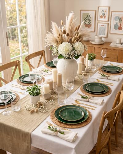 PULOTE Green Disposable Plates with Gold Rim - 100 Pack, Includes 50 Dinner 10.25-inch & 50 Dessert 7.5-inch for Parties & Christmas