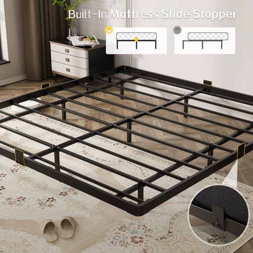 King Size Floating Bed Frame with LED Lights & Charging Station - Metal Support