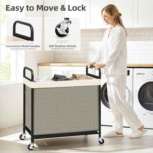 STORAGE MANIAC Rolling Laundry Hamper with Wheels 3-Section Sorter