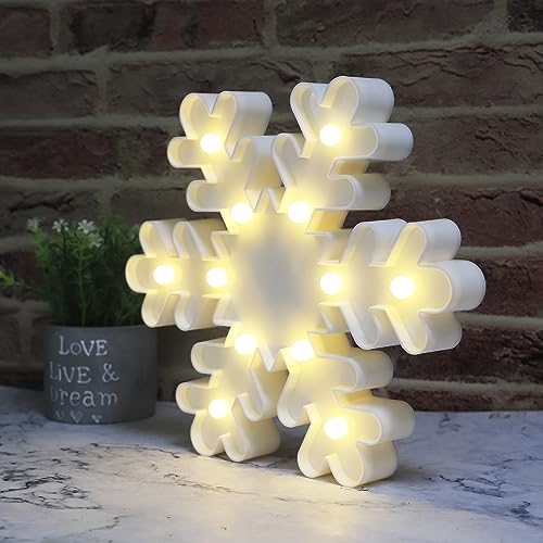 Snowflake Marquee Sign Christmas Lights, LED Night Lights Table & Wall Lamp for Bedroom, Kids' Room, Nursery Room, Home, Christmas Decorations - White Snowflake