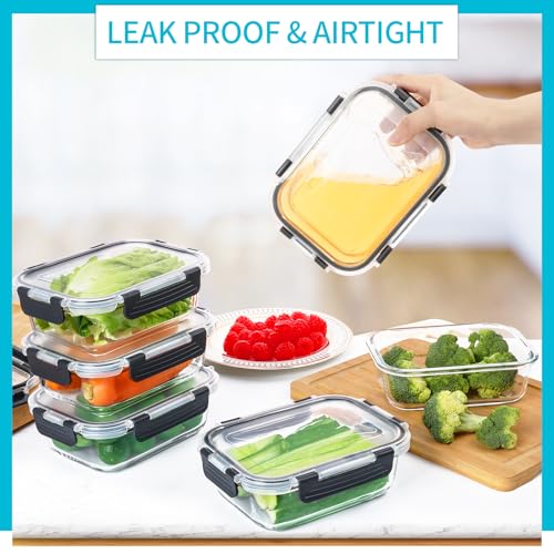 10 Pack Glass Food Storage Containers - 22 OZ Airtight Meal Prep Lids
