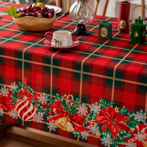 Joyfol Day 78" x 54" Christmas Buffalo Plaid Tablecloth - Red/Green, Stain-Resistant