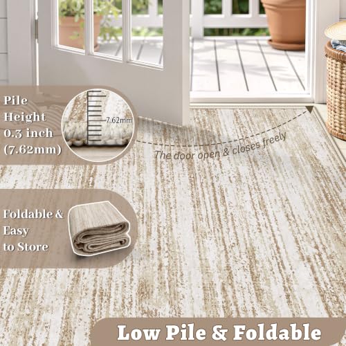 Brown 8x10 Non-Slip Washable Area Rug for Living Room & Bedroom - Soft & Stain-Resistant