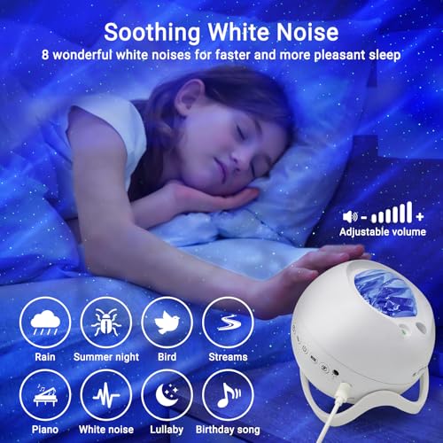 HERHOTER 5.3in Star Projector with Bluetooth Speaker & White Noise - Northern Lights Night Light