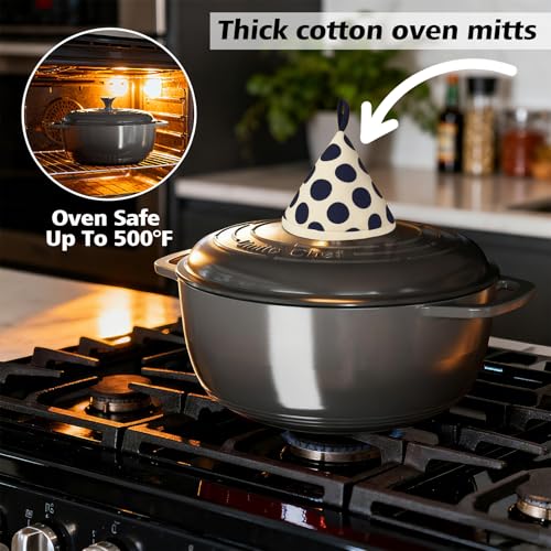 Enameled Cast Iron Dutch Oven 6QT with Lid & Cotton Potholders - Grey