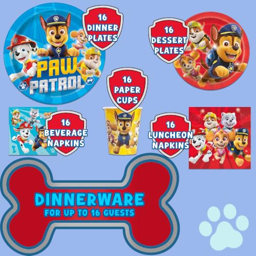Paw Patrol Boy Birthday Party Supplies Set - Serves 16 with Plates, Cups, Masks & Decorations - UltimateXL Variation