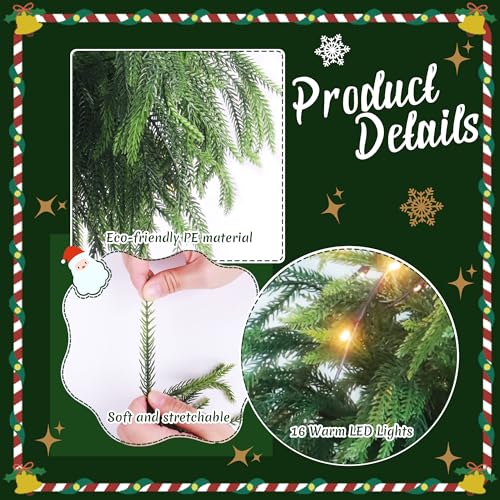 MGupzao 12Pcs 27-Inch Christmas Norfolk Pine Stems with Lights, Green