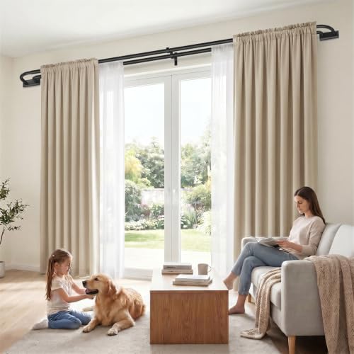 Black Wrap Around Double Curtain Rod 34-120 Inch - Adjustable, Heavy Duty