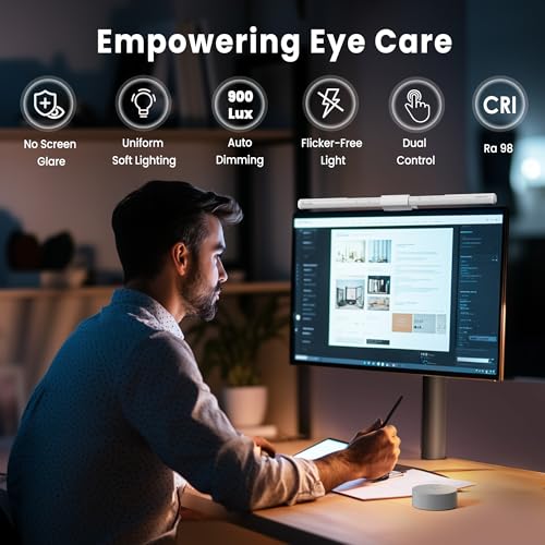 Monitor Light Bar Pro White with Auto-Dimming & Dual Control - Eye-Care Desk Lamp - Space Saving Gaming & Office Lighting (Variation: ScreenLinear Pro White)