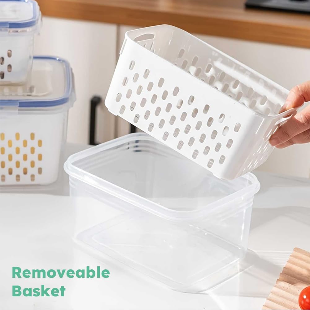 Skiennix 2-Pack Fruit Storage Containers - Removable Colanders, Dishwasher & Microwave Safe, Keeps Produce Fresh