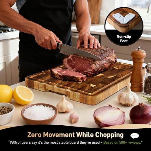 Large End Grain Cutting Board for Kitchen with Non-slip Feet, Acacia
