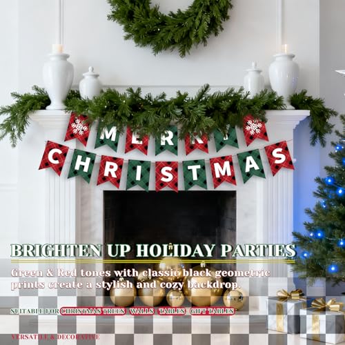 Christmas Banner Merry Christmas Banner Garland Red Green Merry Christmas Sign Banner Garland Wall Mantel Indoor Outdoor Hanging Christmas Decorations for Home Office Xmas Party Supplies